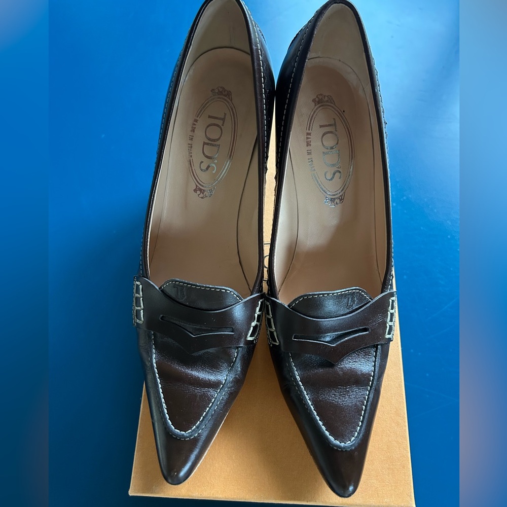 Tod's Dark Brown Leather ‘Loafer’ Heels